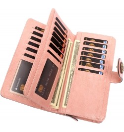 Wristlet Wallets for Women Waxy Leather Credit Card Wallet with Rfid Blocking A01-pink $14.36 Wallets