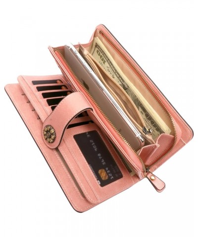 Wristlet Wallets for Women Waxy Leather Credit Card Wallet with Rfid Blocking A01-pink $14.36 Wallets