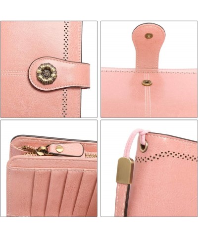 Wristlet Wallets for Women Waxy Leather Credit Card Wallet with Rfid Blocking A01-pink $14.36 Wallets