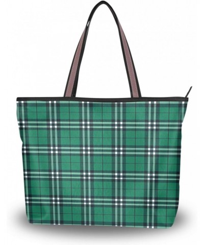 White Green Check Plaid Women Tote Bag Handbag Large Capacity Shoulder Bags $10.00 Shoulder Bags