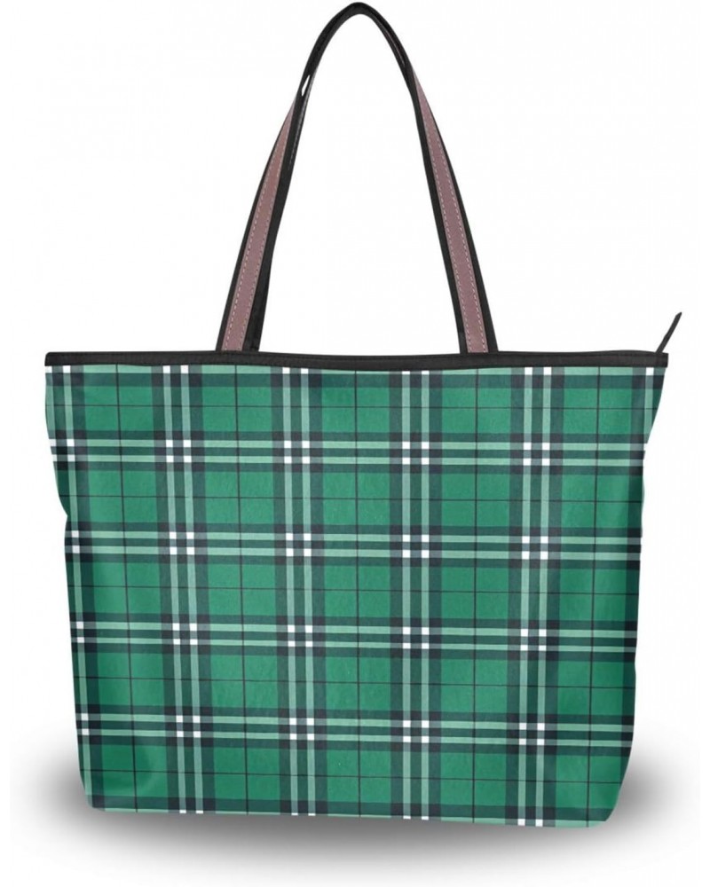 White Green Check Plaid Women Tote Bag Handbag Large Capacity Shoulder Bags $10.00 Shoulder Bags