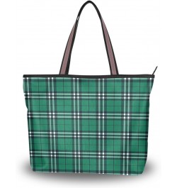 White Green Check Plaid Women Tote Bag Handbag Large Capacity Shoulder Bags $10.00 Shoulder Bags