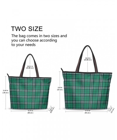 White Green Check Plaid Women Tote Bag Handbag Large Capacity Shoulder Bags $10.00 Shoulder Bags