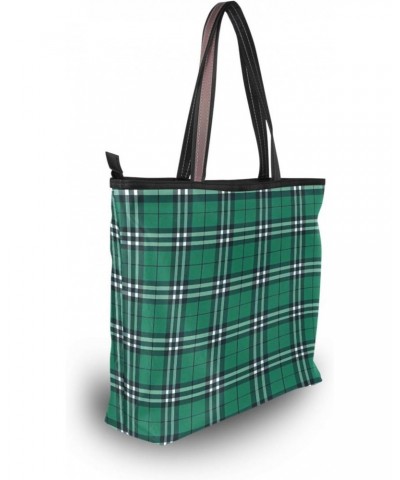 White Green Check Plaid Women Tote Bag Handbag Large Capacity Shoulder Bags $10.00 Shoulder Bags