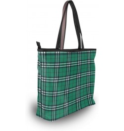 White Green Check Plaid Women Tote Bag Handbag Large Capacity Shoulder Bags $10.00 Shoulder Bags