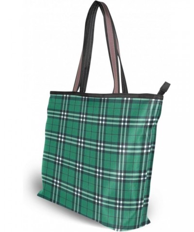 White Green Check Plaid Women Tote Bag Handbag Large Capacity Shoulder Bags $10.00 Shoulder Bags