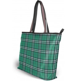 White Green Check Plaid Women Tote Bag Handbag Large Capacity Shoulder Bags $10.00 Shoulder Bags