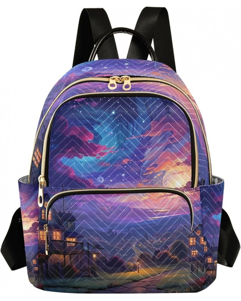 Mini Backpack Purse for Women, Galaxy Sky House Travel Bag Casual Daypack Shoulder Bag Medium $12.80 Backpacks