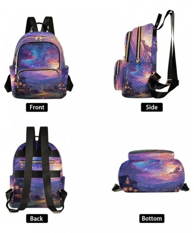 Mini Backpack Purse for Women, Galaxy Sky House Travel Bag Casual Daypack Shoulder Bag Medium $12.80 Backpacks