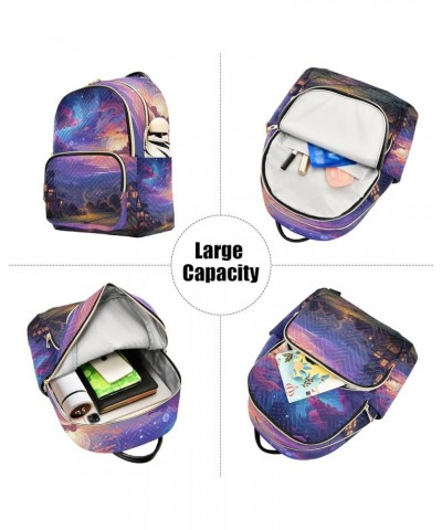 Mini Backpack Purse for Women, Galaxy Sky House Travel Bag Casual Daypack Shoulder Bag Medium $12.80 Backpacks