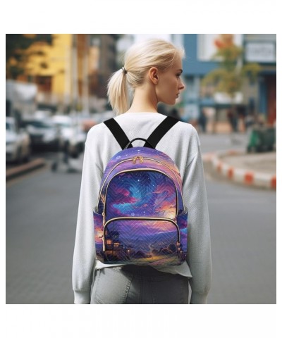 Mini Backpack Purse for Women, Galaxy Sky House Travel Bag Casual Daypack Shoulder Bag Medium $12.80 Backpacks