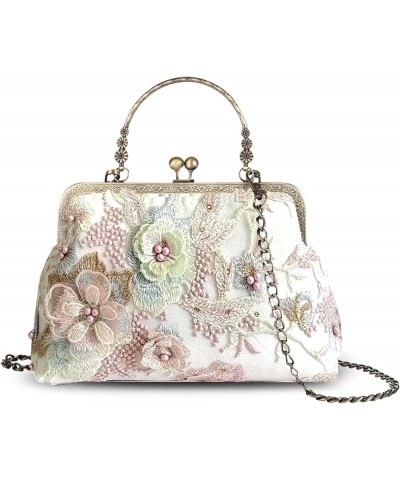 Small Top Handle Evening Purse Bag Vintage Kiss Lock Lace Purses And Handbags For Women 3d Flower Purse 3d-flower-white $30.5...