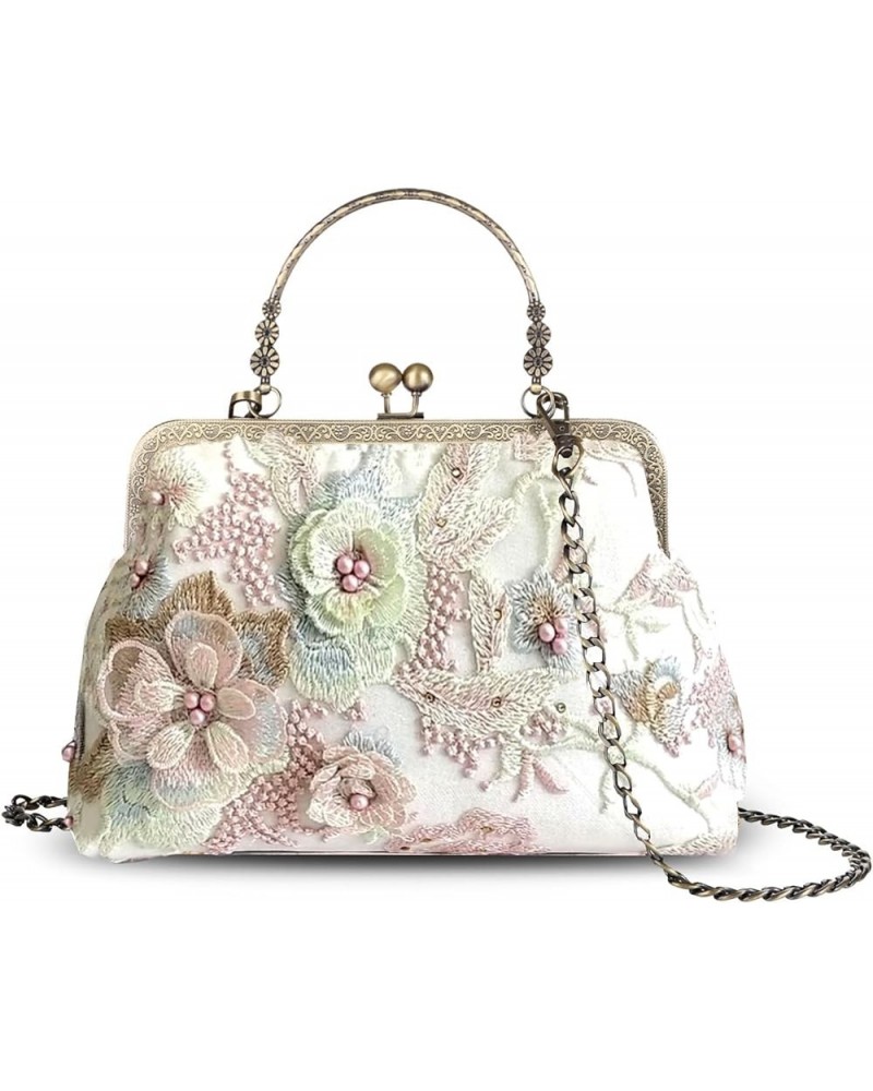 Small Top Handle Evening Purse Bag Vintage Kiss Lock Lace Purses And Handbags For Women 3d Flower Purse 3d-flower-white $30.5...