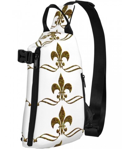 Crossbody Sling Backpack Fleur-De-Lis-Vintage-Gold Travel Hiking Chest Daypack One Strap Shoulder Bag $13.78 Crossbody Bags