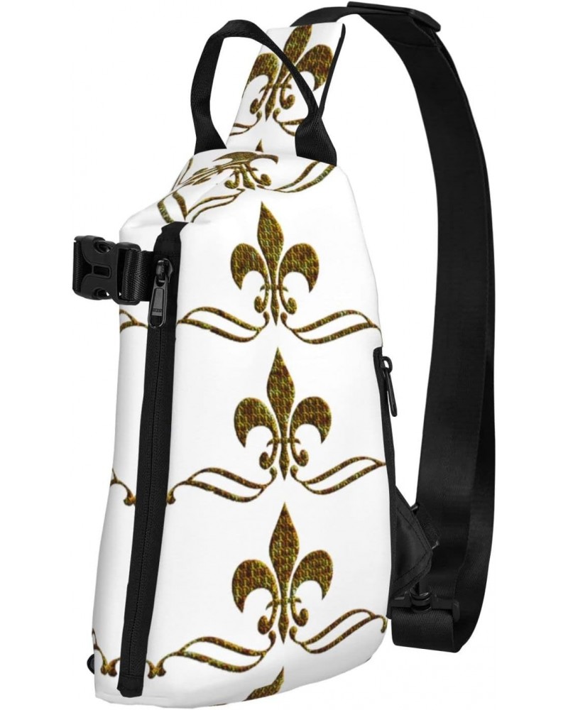 Crossbody Sling Backpack Fleur-De-Lis-Vintage-Gold Travel Hiking Chest Daypack One Strap Shoulder Bag $13.78 Crossbody Bags