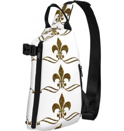 Crossbody Sling Backpack Fleur-De-Lis-Vintage-Gold Travel Hiking Chest Daypack One Strap Shoulder Bag $13.78 Crossbody Bags