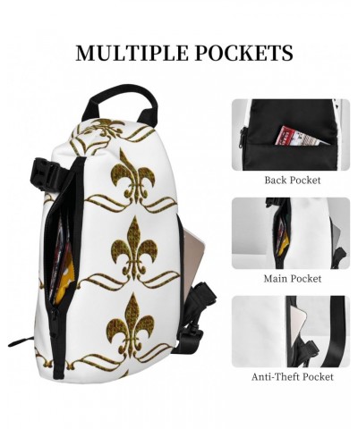 Crossbody Sling Backpack Fleur-De-Lis-Vintage-Gold Travel Hiking Chest Daypack One Strap Shoulder Bag $13.78 Crossbody Bags