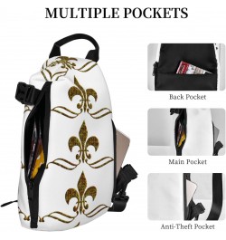 Crossbody Sling Backpack Fleur-De-Lis-Vintage-Gold Travel Hiking Chest Daypack One Strap Shoulder Bag $13.78 Crossbody Bags