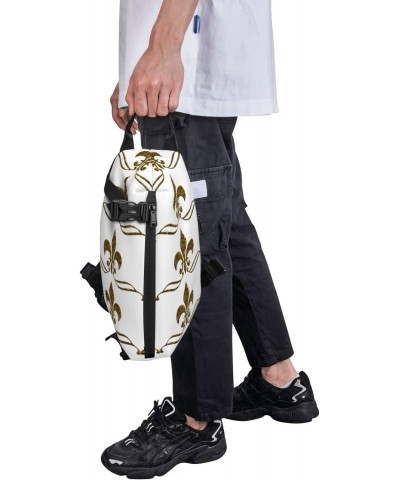 Crossbody Sling Backpack Fleur-De-Lis-Vintage-Gold Travel Hiking Chest Daypack One Strap Shoulder Bag $13.78 Crossbody Bags