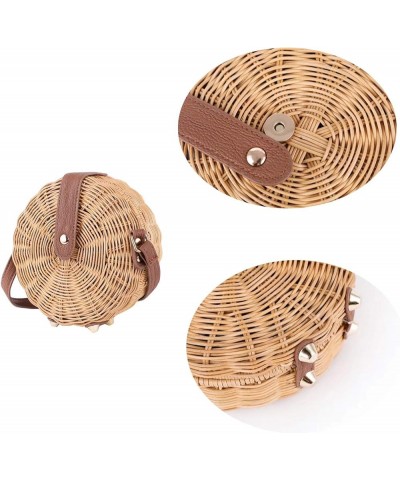 Round Straw Bag Women Summber Beach Purse Handbag Woven Cross Body Bag Satchel Brown $18.03 Satchels