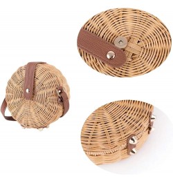 Round Straw Bag Women Summber Beach Purse Handbag Woven Cross Body Bag Satchel Brown $18.03 Satchels