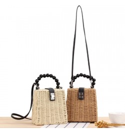 Cute Summer Retro Straw Portable Handbag Womens Cross Body Bag Messenger Satchel Beach Metal Lock Shoulder Bag $37.95 Totes