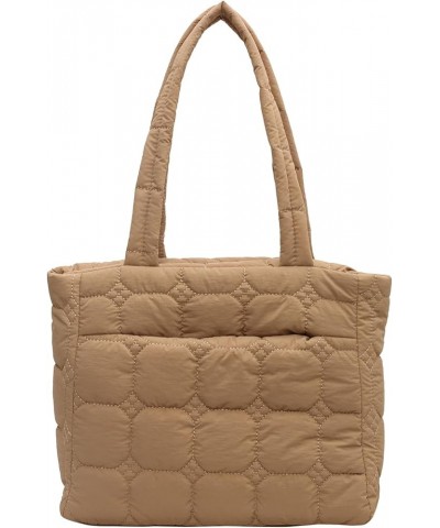 Women Lightweight Quilted Tote Bag Soft Puffer Shoulder Bag Large Hobo Purse Winter Khaki Casual Handbag with Front Pocket Kh...