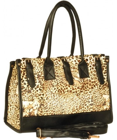 [Desert Isle] Leopard Fur Leatherette Double Handle Satchel Bag Handbag Purse $15.59 Satchels