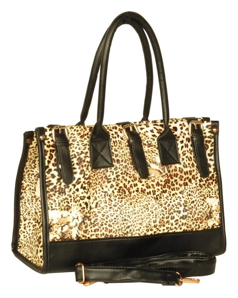 [Desert Isle] Leopard Fur Leatherette Double Handle Satchel Bag Handbag Purse $15.59 Satchels