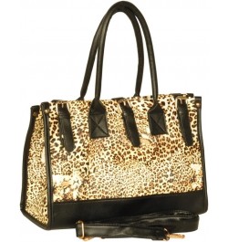 [Desert Isle] Leopard Fur Leatherette Double Handle Satchel Bag Handbag Purse $15.59 Satchels