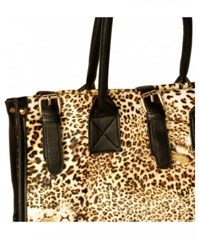 [Desert Isle] Leopard Fur Leatherette Double Handle Satchel Bag Handbag Purse $15.59 Satchels