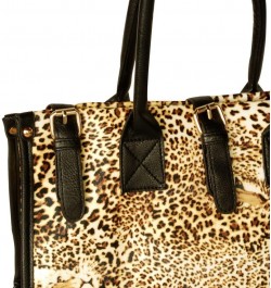 [Desert Isle] Leopard Fur Leatherette Double Handle Satchel Bag Handbag Purse $15.59 Satchels