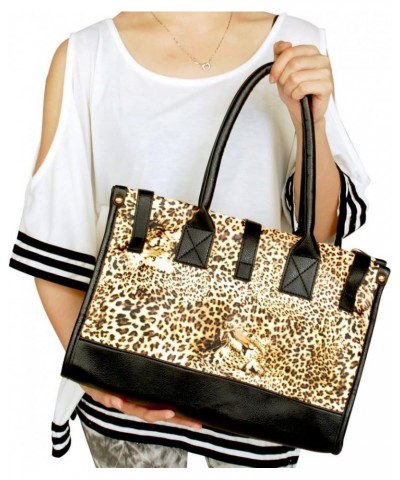 [Desert Isle] Leopard Fur Leatherette Double Handle Satchel Bag Handbag Purse $15.59 Satchels