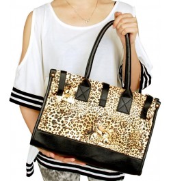 [Desert Isle] Leopard Fur Leatherette Double Handle Satchel Bag Handbag Purse $15.59 Satchels