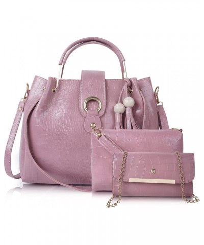 Leatherette Handbags For Womens Ladies Combo Of 3 D-72-Pink $17.38 Handbags