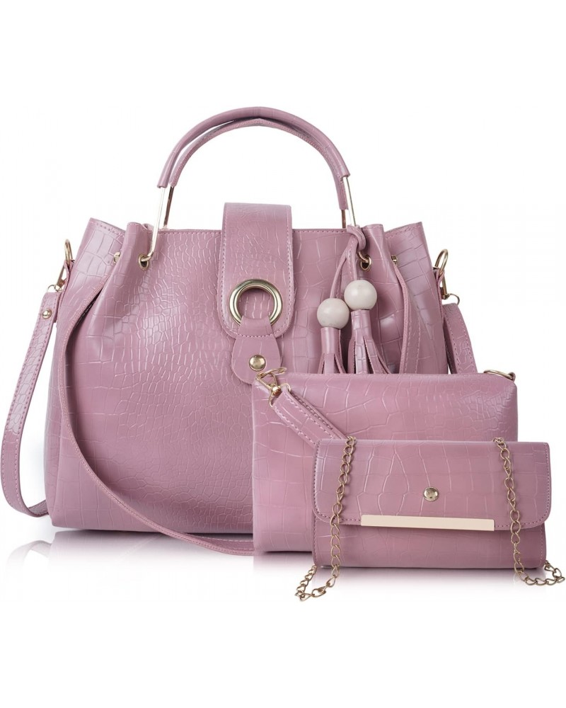 Leatherette Handbags For Womens Ladies Combo Of 3 D-72-Pink $17.38 Handbags