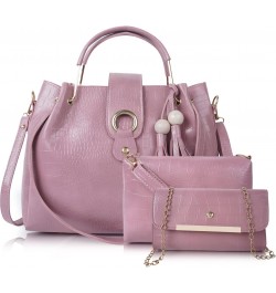 Leatherette Handbags For Womens Ladies Combo Of 3 D-72-Pink $17.38 Handbags