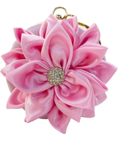 Women Flower Shaped Rhinestone Clutch Soft Satin Wristlet Handbag Round Purse Wedding Party Purse Clutch Evening Bag Pink $16...