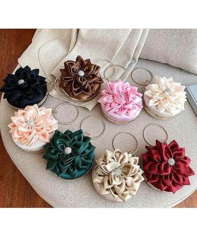 Women Flower Shaped Rhinestone Clutch Soft Satin Wristlet Handbag Round Purse Wedding Party Purse Clutch Evening Bag Pink $16...