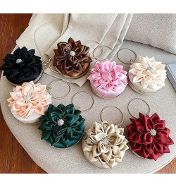 Women Flower Shaped Rhinestone Clutch Soft Satin Wristlet Handbag Round Purse Wedding Party Purse Clutch Evening Bag Pink $16...