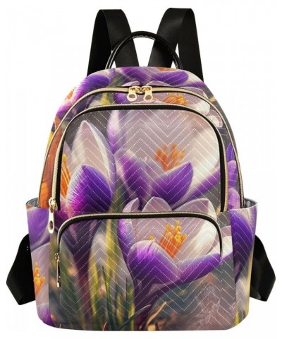 Medium Fashion Backpack for Women Purple Spring Flower Print Ladies Travel Daypack Aesthetic Shoulder Bag 11.4×6.1×14.1 IN $2...