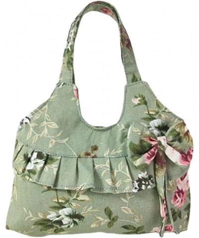 Retro Women Canvas Handbag Bow Shoulder Bag Female Flower Printed Small Canvas Bag Mobile Phone Bag Green $11.69 Shoulder Bags