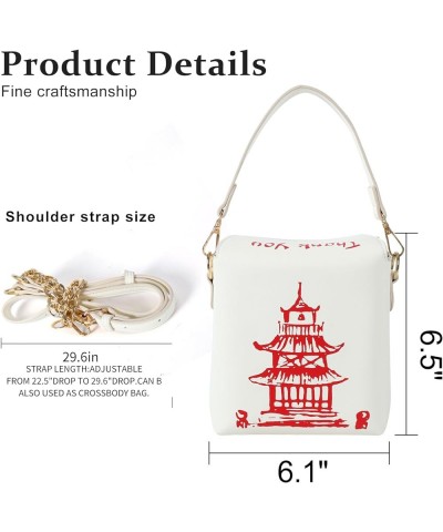 Crossbody Bags for Women Medium Size Shoulder Handbags Totes Purse with Adjustable Strap Chinese Takeout Box Bag White-red $1...