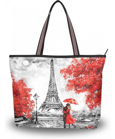 Paris Eiffel Tower Cherry Blossoms Tote BagReusable Ladies Handbag Zipper Tote Shoulder Handbag For Travel,L $9.46 Luggage