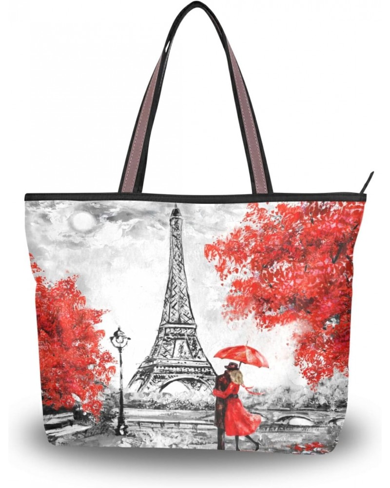 Paris Eiffel Tower Cherry Blossoms Tote BagReusable Ladies Handbag Zipper Tote Shoulder Handbag For Travel,L $9.46 Luggage