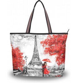 Paris Eiffel Tower Cherry Blossoms Tote BagReusable Ladies Handbag Zipper Tote Shoulder Handbag For Travel,L $9.46 Luggage