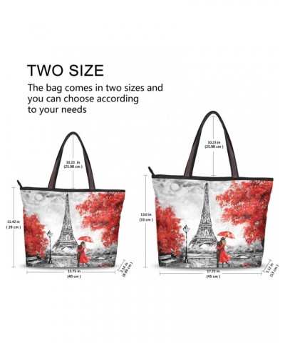 Paris Eiffel Tower Cherry Blossoms Tote BagReusable Ladies Handbag Zipper Tote Shoulder Handbag For Travel,L $9.46 Luggage