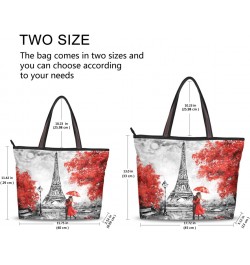 Paris Eiffel Tower Cherry Blossoms Tote BagReusable Ladies Handbag Zipper Tote Shoulder Handbag For Travel,L $9.46 Luggage