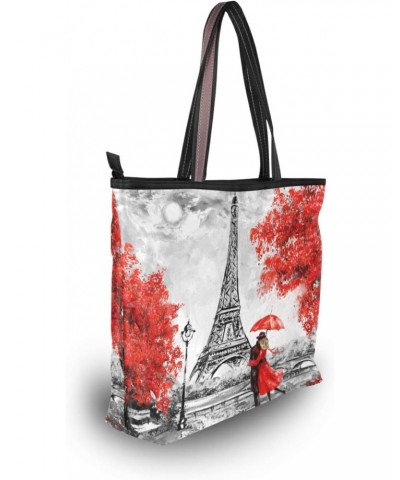 Paris Eiffel Tower Cherry Blossoms Tote BagReusable Ladies Handbag Zipper Tote Shoulder Handbag For Travel,L $9.46 Luggage