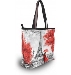 Paris Eiffel Tower Cherry Blossoms Tote BagReusable Ladies Handbag Zipper Tote Shoulder Handbag For Travel,L $9.46 Luggage